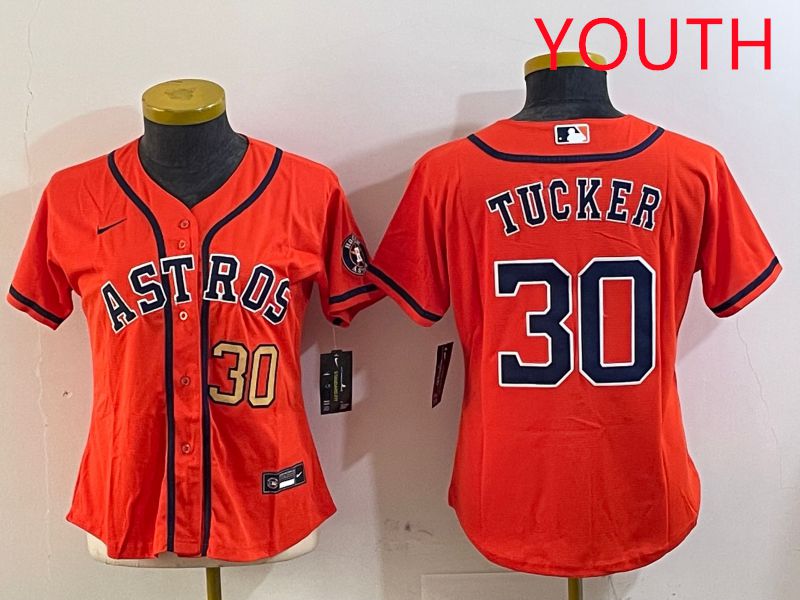 Youth Houston Astros 30 Tucker Orange Game 2025 Nike MLB Jersey style 4